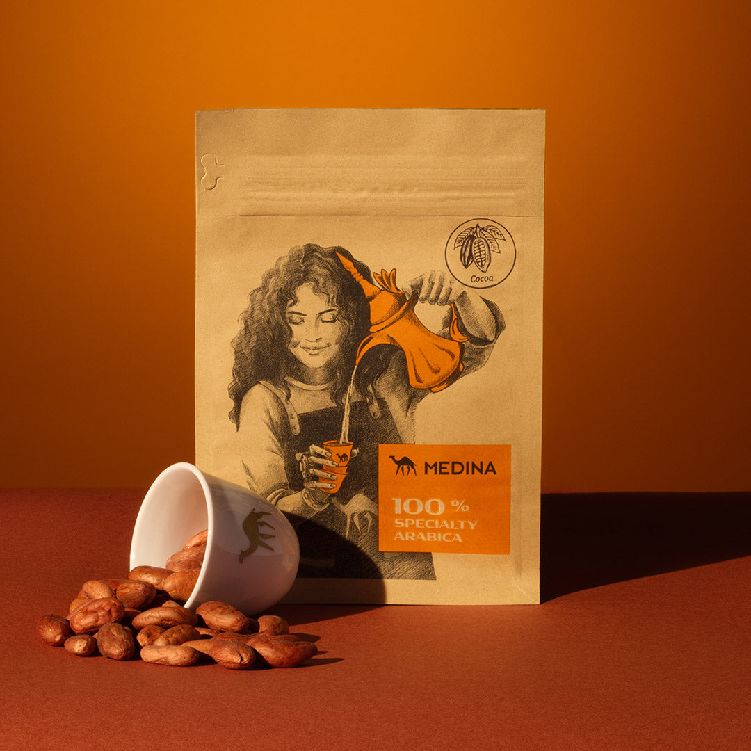 Lebanese Coffee packaging with Cacao beans