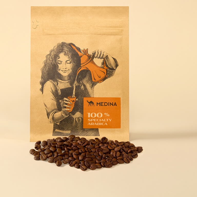 Yemeni Single Origin Specialty Coffee packaging with beans